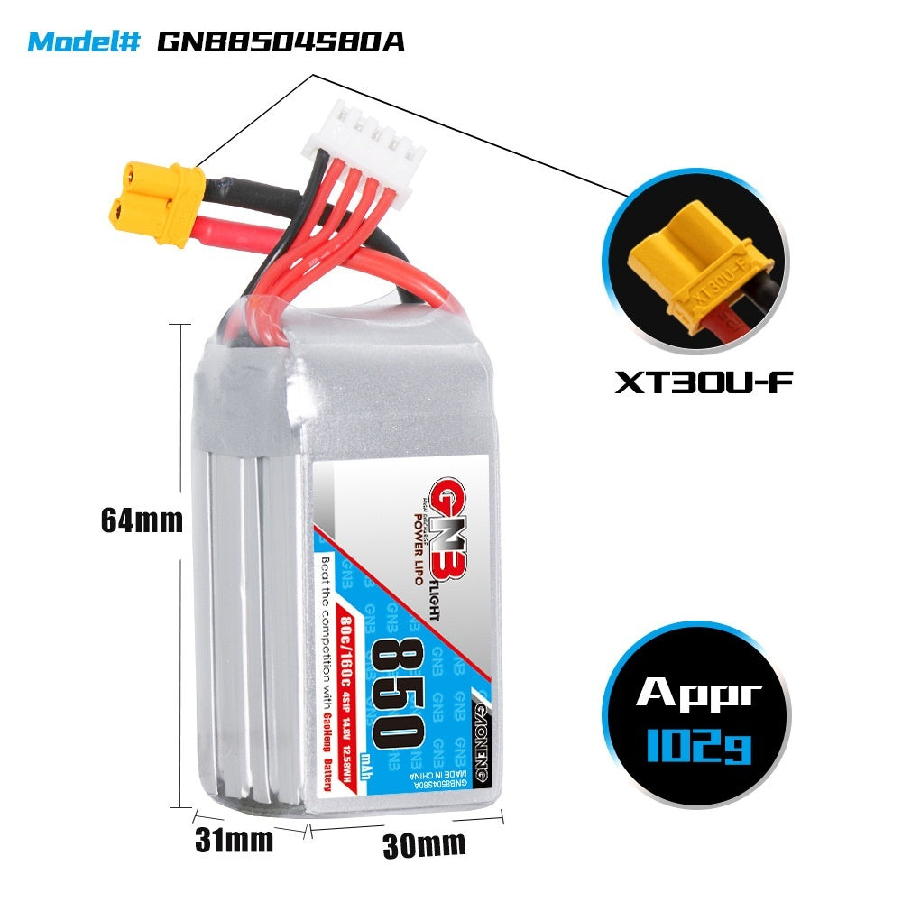 High Energy GNB 850mAh 4S 148V 80C Cross-plane Model FPV Lithium Battery